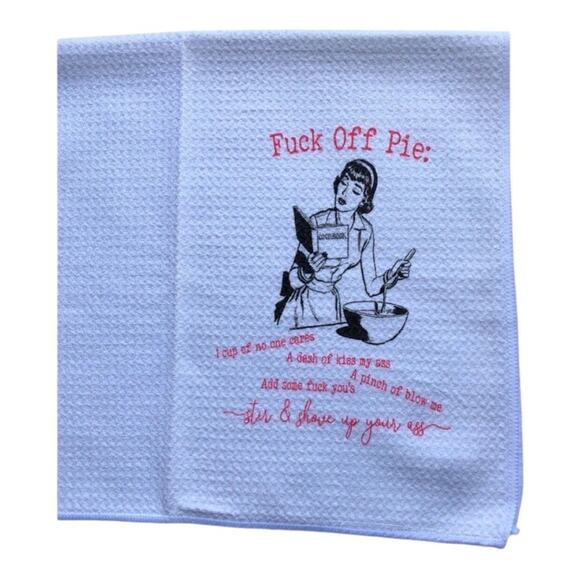 Handmade Sublimation “F*** Off Pie” White Microfiber Wholesale Kitchen Towel - Picture 4 of 8